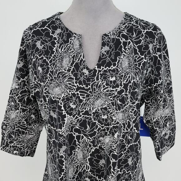 Hang Ten Dress Womens Large Black White Floral Stretch Pullover UPF 50 Plus New - Picture 8 of 16